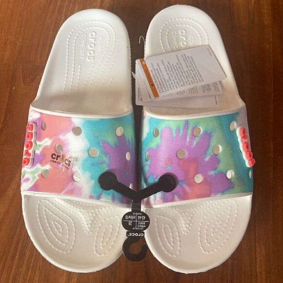 Brand New Genuine CROCS Iconic Comfort Turquoise Sliders Sandals Size M10/W12 - Picture 1 of 4